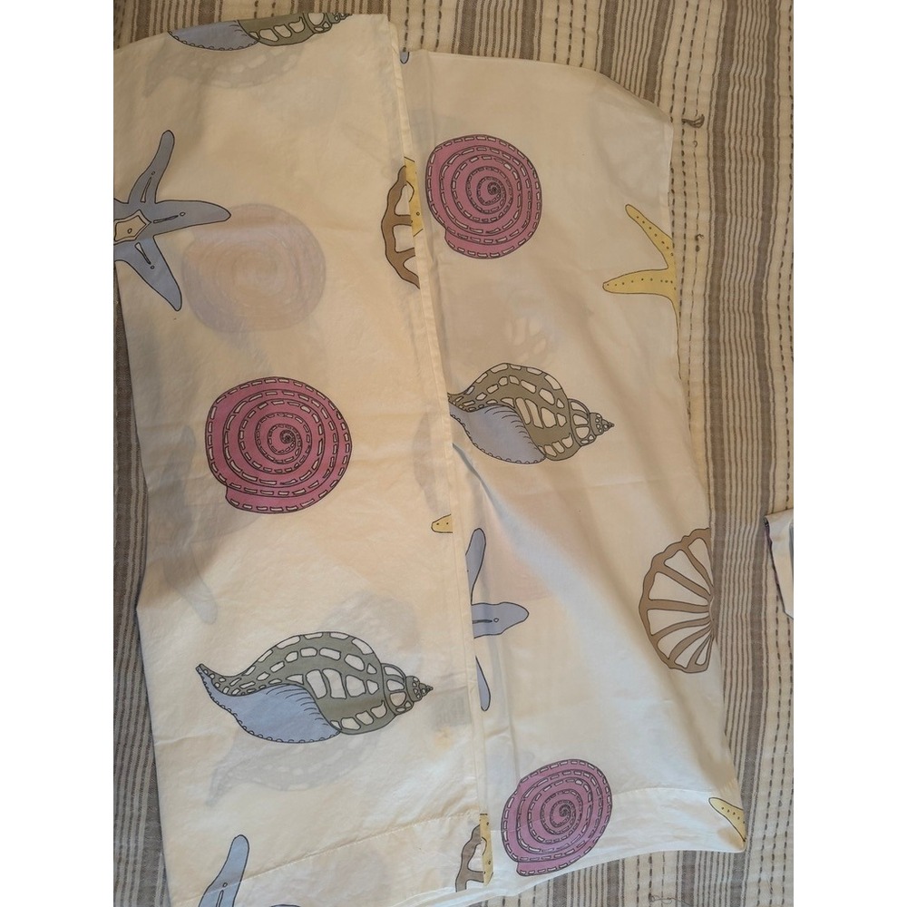Garnet Hill Seashell Starfish Duvet Cover Set Double Queen Cotton Coastal White